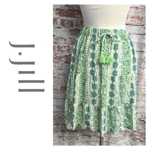 J Jill Smocked Skirt Green Floral Boho Size S